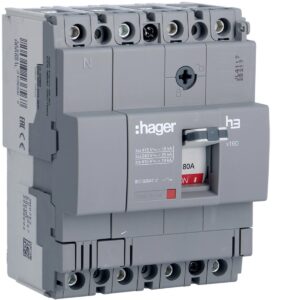 Disjuntor de caixa moldada Hager HDA081L – x160, 4P, 80 A, 18 kA
