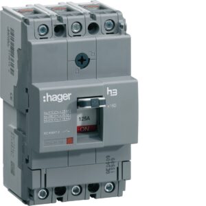 Disjuntor de caixa moldada Hager HHA125H – x160, 3P, 125 A, 25 kA