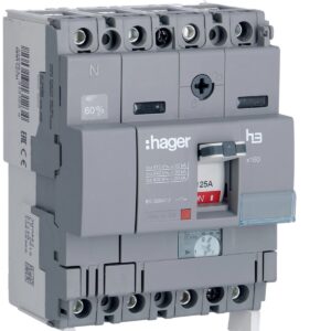 Disjuntor de caixa moldada Hager HHA127H – x160, 4P (neutro a 50 %), 125 A, 25 kA