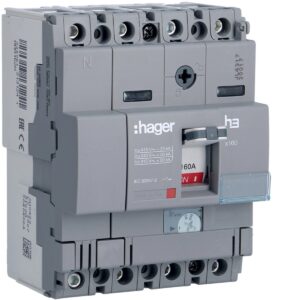 Disjuntor de caixa moldada Hager HHA162H – x160, 4P (neutro a 50 %), 160 A, 25 kA