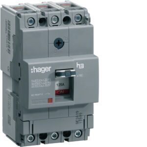 Disjuntor de caixa moldada Hager HNA125H – x160, 3P, 125 A, 40 kA