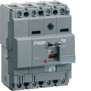 Disjuntor de caixa moldada Hager HNA126H – x160, 4P, 125 A, 40 kA