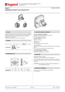 Ficha técnica – Adaptador RJ45 estanque Legrand Plexo 069581L – para tomada RJ45 Mosaic, cinzento