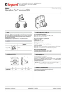 Ficha técnica – Adaptador RJ45 estanque Legrand Plexo 069581L – para tomada RJ45 Mosaic, cinzento