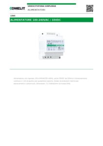 Ficha técnica – Alimentador Comelit 1595 – 100-240 V AC, saída 33 V DC 0,5 A, 4 módulos DIN