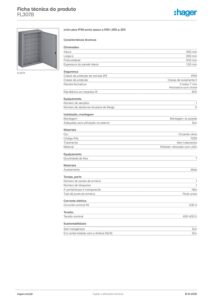Ficha técnica – Armário de exterior Hager orion plus FL307B – poliéster, mural, 1150 x 850 x 300 mm, IP65