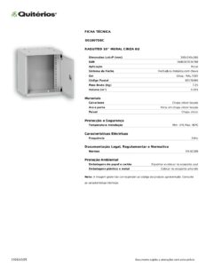Ficha técnica – Bastidor mural Quitérios Raquited 00100708C – 10 polegadas, 6U, porta metálica com chave, cinzento