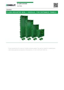 Ficha técnica – Caixa de embutir Comelit 3110/1A – 1 módulo, para unidade exterior Ultra, 123,5 x 122,5 x 50 mm