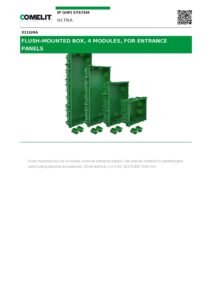 Ficha técnica – Caixa de embutir Comelit 3110/4A – 4 módulos, para unidade exterior Ultra, 123,5 x 392,5 x 50 mm
