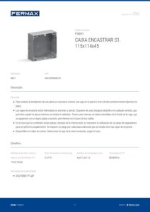 Ficha técnica – Caixa de encastrar Fermax 8851 – S1, 115 x 114 x 45 mm, para unidade exterior City e Skyline