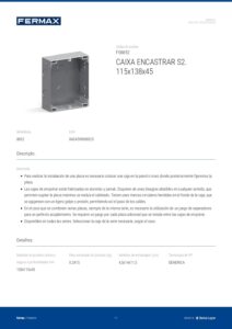 Ficha técnica – Caixa de encastrar Fermax 8852 – S2, 115 x 138 x 45 mm, para unidade exterior City e Skyline