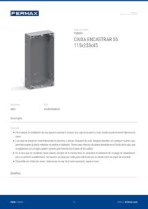 Ficha técnica – Caixa de encastrar Fermax 8855 – S5, 115 x 233 x 45 mm, para unidade exterior City e Skyline