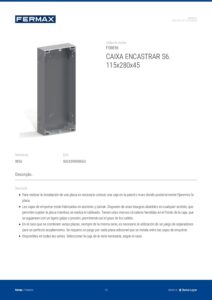 Ficha técnica – Caixa de encastrar Fermax 8856 – S6, 115 x 280 x 45 mm, para unidade exterior City e Skyline