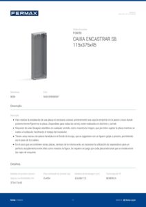Ficha técnica – Caixa de encastrar Fermax 8858 – S8, 115 x 375 x 45 mm, para unidade exterior City e Skyline