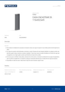 Ficha técnica – Caixa de encastrar Fermax 8982 – S9, 115 x 420,5 x 45 mm, para unidade exterior City e Skyline