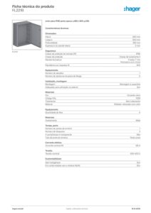 Ficha técnica – Caixa de exterior Hager orion plus FL221B – poliéster, 650 x 500 x 250 mm, IP66, porta opaca