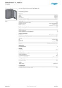 Ficha técnica – Caixa de exterior Hager orion plus FL263B – poliéster, 500 x 400 x 200 mm, IP66, porta transparente