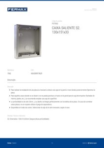 Ficha técnica – Caixa saliente Fermax 7062 – S2, 130 x 151 x 33 mm, alumínio, para unidade exterior City e Skyline