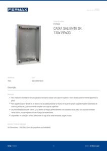 Ficha técnica – Caixa saliente Fermax 7064 – S4, 130 x 199 x 33 mm, alumínio, para unidade exterior City e Skyline