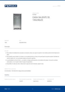 Ficha técnica – Caixa saliente Fermax 7065 – S5, 130 x 246 x 33 mm, alumínio, para unidade exterior City e Skyline