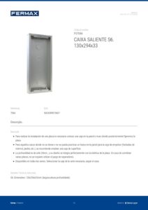 Ficha técnica – Caixa saliente Fermax 7066 – S6, 130 x 294 x 33 mm, alumínio, para unidade exterior City e Skyline