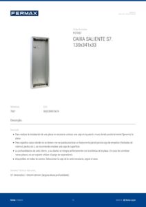 Ficha técnica – Caixa saliente Fermax 7067 – S7, 130 x 341 x 33 mm, alumínio, para unidade exterior City e Skyline