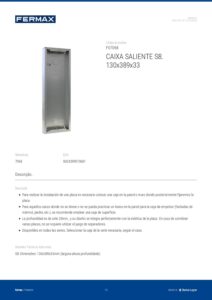 Ficha técnica – Caixa saliente Fermax 7068 – S8, 130 x 389 x 33 mm, alumínio, para unidade exterior City e Skyline