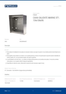Ficha técnica – Caixa saliente Fermax Marine 4645 – ST1, inox, com viseira, 154 x 184 x 96 mm