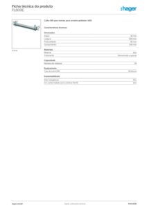 Ficha técnica – Calha DIN para bornes Hager FL500E – 24 módulos, para orion plus poliéster de 600 mm