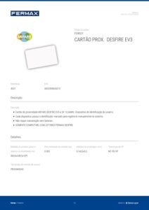 Ficha técnica – Cartão de proximidade Fermax Desfire 4531 – EV3, 13,56 MHz