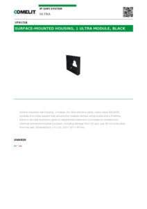 Ficha técnica – Cobertura de superfície Comelit UT9171B – 1 módulo Ultra Black, 110 x 107 x 35 mm, preta