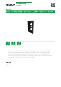 Ficha técnica – Cobertura de superfície Comelit UT9172B – 2 módulos Ultra Black, 110 x 198 x 35 mm, preta