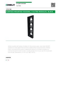 Ficha técnica – Cobertura de superfície Comelit UT9174B – 4 módulos Ultra Black, 110 x 380 x 35 mm, preta