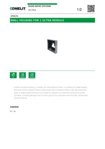 Ficha técnica – Cobertura de superfície Comelit UT9171 – 1 módulo Ultra, 110 x 107 x 35 mm, cinzenta