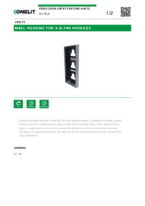 Ficha técnica – Cobertura de superfície Comelit UT9173 – 3 módulos Ultra, 110 x 289 x 35 mm, cinzenta