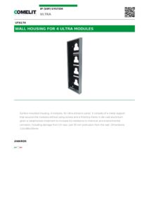 Ficha técnica – Cobertura de superfície Comelit UT9174 – 4 módulos Ultra, 110 x 380 x 35 mm, cinzenta