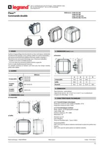 Ficha técnica – Comando duplo Legrand Plexo 069715L – estanque, botão ou comutador duplo, 10 AX, IP55, cinzento