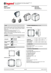 Ficha técnica – Comando duplo Legrand Plexo 069715L – estanque, botão ou comutador duplo, 10 AX, IP55, cinzento