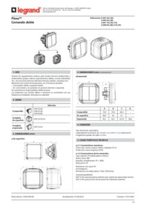 Ficha técnica – Comando duplo Legrand Plexo 069715L – estanque, botão ou comutador duplo, 10 AX, IP55, cinzento