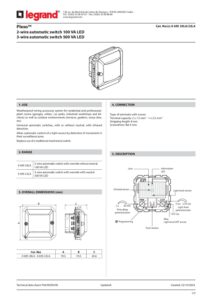 Ficha técnica – Detetor de movimento Legrand Plexo 069522LA – infravermelhos, com neutro, 500 W LED, mecanismo