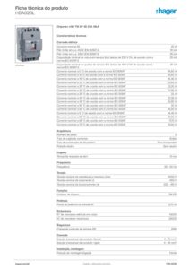 Ficha técnica – Disjuntor de caixa moldada Hager HDA020L – x160, 3P, 20 A, 18 kA