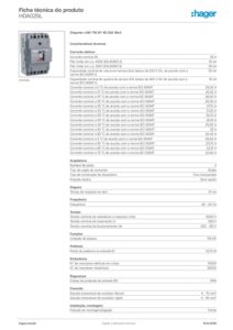 Ficha técnica – Disjuntor de caixa moldada Hager HDA025L – x160, 3P, 25 A, 18 kA