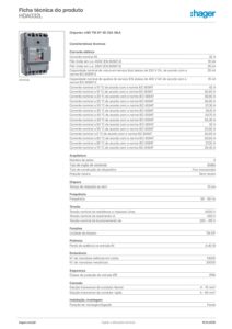Ficha técnica – Disjuntor de caixa moldada Hager HDA032L – x160, 3P, 32 A, 18 kA