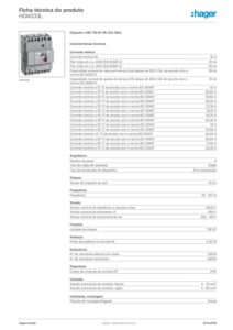 Ficha técnica – Disjuntor de caixa moldada Hager HDA033L – x160, 4P, 32 A, 18 kA
