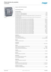 Ficha técnica – Disjuntor de caixa moldada Hager HDA064L – x160, 4P, 63 A, 18 kA