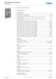 Ficha técnica – Disjuntor de caixa moldada Hager HDA080L – x160, 3P, 80 A, 18 kA