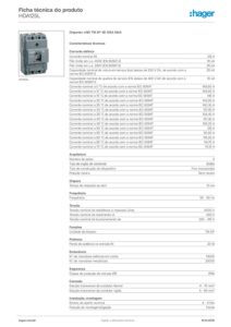 Ficha técnica – Disjuntor de caixa moldada Hager HDA125L – x160, 3P, 125 A, 18 kA