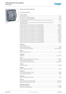 Ficha técnica – Disjuntor de caixa moldada Hager HDA126L – x160, 4P, 125 A, 18 kA