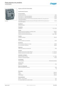 Ficha técnica – Disjuntor de caixa moldada Hager HHA064H – x160, 4P, 63 A, 25 kA