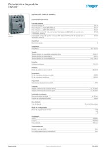 Ficha técnica – Disjuntor de caixa moldada Hager HNA101H – x160, 4P, 100 A, 40 kA